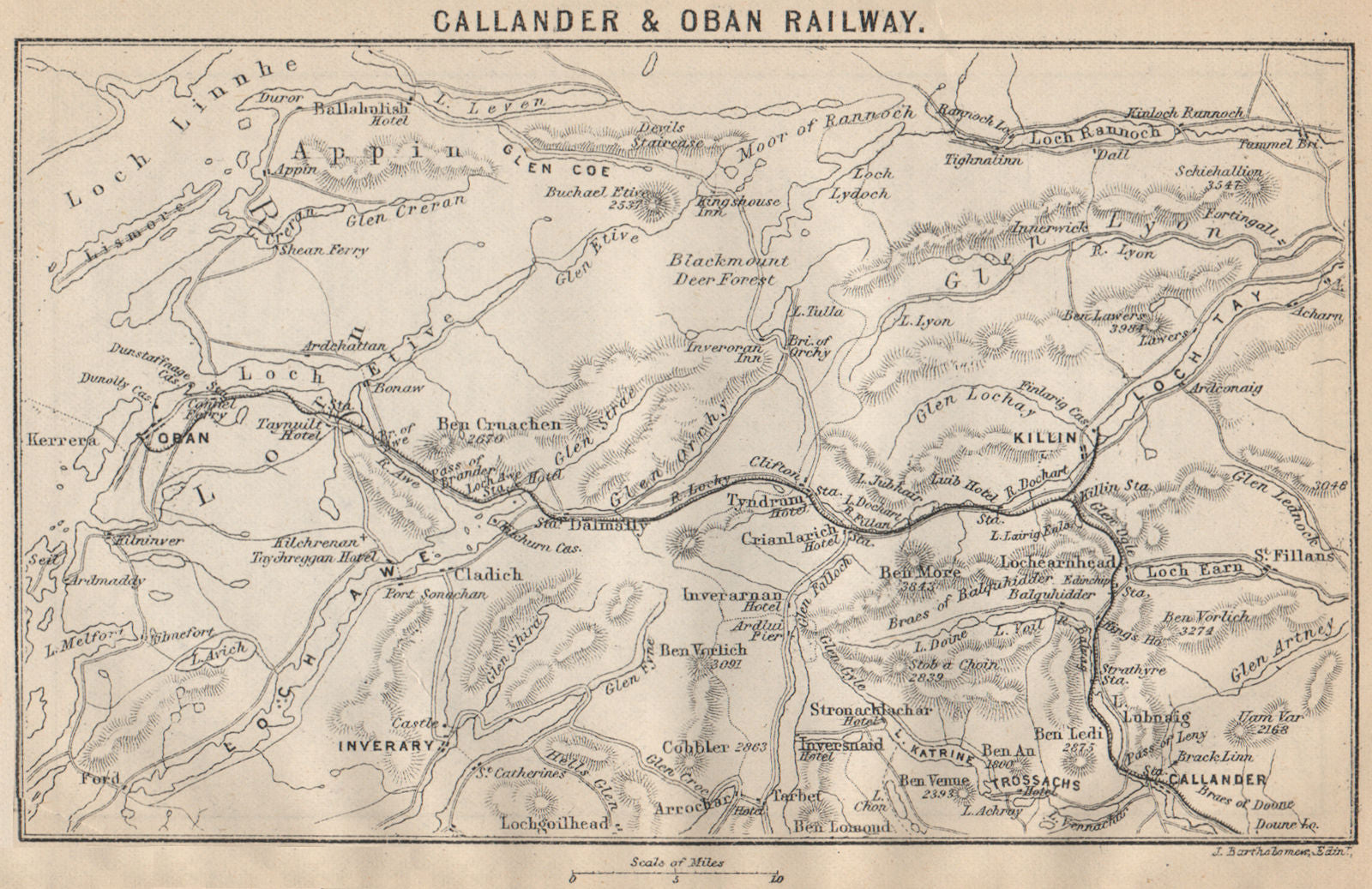 Callander & Oban Railway. Loch Awe Loch Tay. Scotland 1886 old antique map